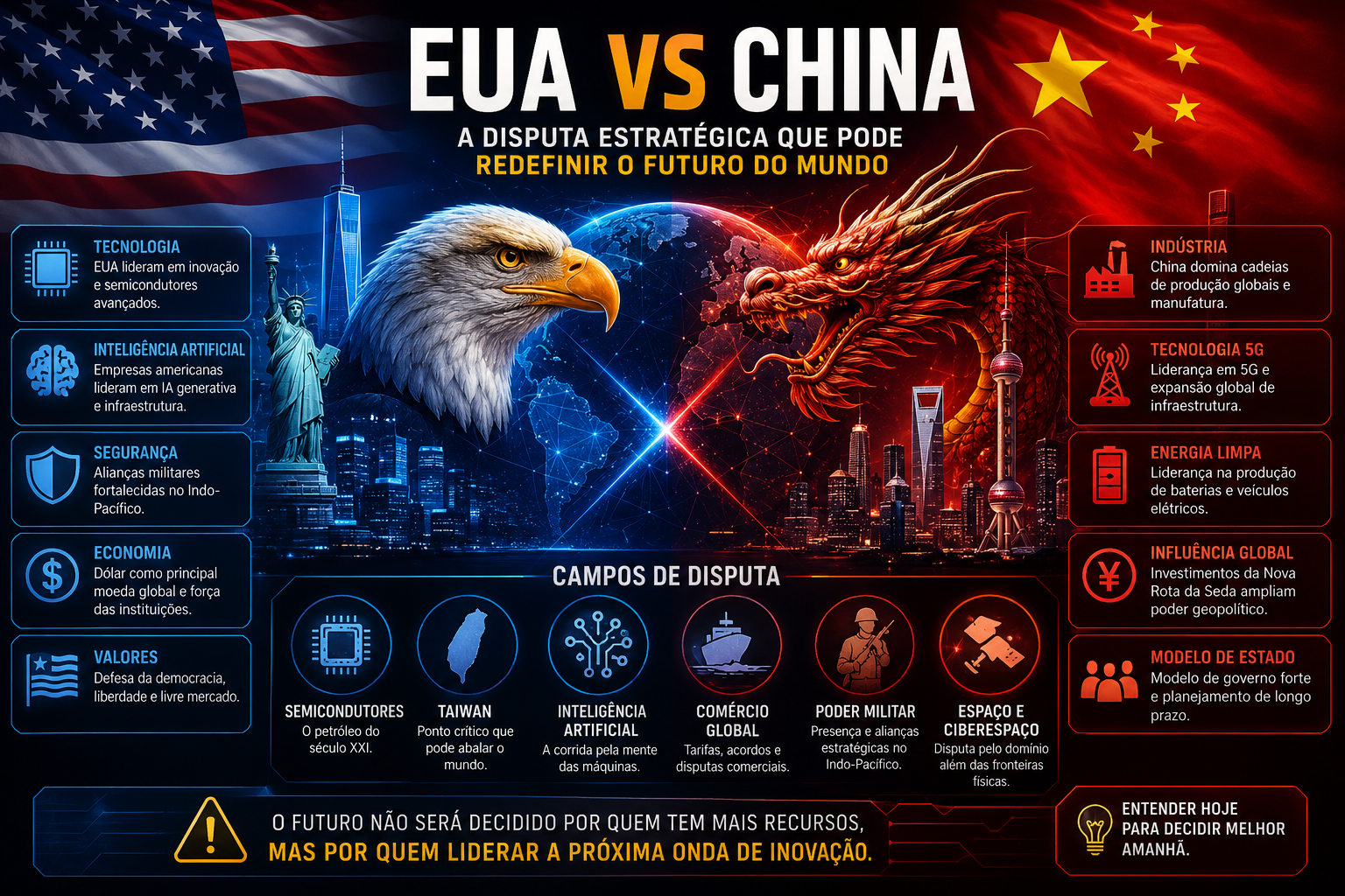 Disputa Estratégica Entre EUA e China: A Nova Guerra Fria Tecnológica que Pode Redefinir o Futuro do Mundo
